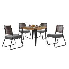 Conjunto Sala de Jantar Mesa Espanha 90cm com 4 Cadeiras em Aço e Junco Madri Mais Decor Linho Cinza/Siena/Preto/Junco Carvalho