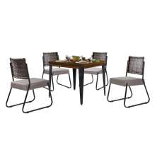 Conjunto Sala de Jantar Mesa Espanha 90cm com 4 Cadeiras em Aço e Junco Madri Mais Decor Linho Claro/Mocaccino/Preto/Junco Carvalho