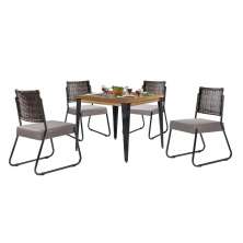 Conjunto Sala de Jantar Mesa Espanha 90cm com 4 Cadeiras em Aço e Junco Madri Mais Decor Linho Claro/Siena/Grafite/Junco Carvalho