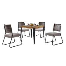 Conjunto Sala de Jantar Mesa Espanha 90cm com 4 Cadeiras em Aço e Junco Madri Mais Decor Linho Claro/Siena/Preto/Junco Carvalho