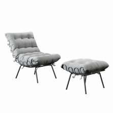 Poltrona e Puff M07 Mais Decor Preto/Linho Cinza
