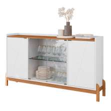 Aparador Buffet Com Vidro 2 Portas Roma Branco Cedro