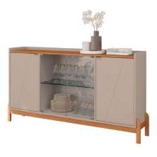 Aparador Buffet Com Vidro 2 Portas Roma Off White Cedro