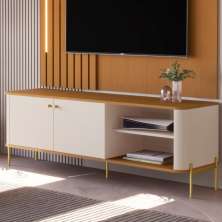 Bancada Para TV 58 Polegadas Boreal Off White Nature Dourado