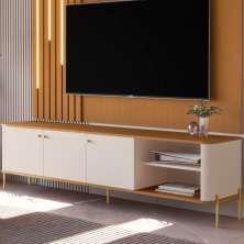 Bancada Para TV 70 Polegadas Boreal Off White Nature Dourado