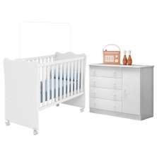 Cômoda e Berço com Rodizio Inglaterra Branco Branco