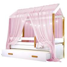 Cama Montessori Com Auxiliar Reu Led E Dossel - Rosa