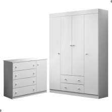 Conjunto Cômoda e Guarda Roupa Carpina Branco Brilho