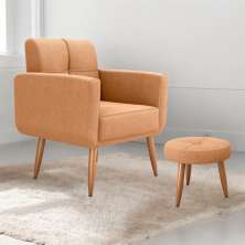 Conjunto de Poltrona e Puff Decorativos Miller Boucle Mostarda