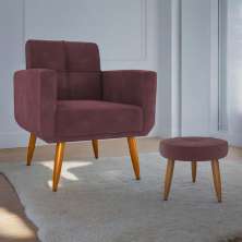 Conjunto de Poltrona e Puff Decorativos Miller Veludo Rose