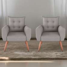 Conjunto de Poltronas Decorativas Atlas Linho Cinza