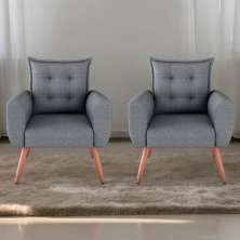 Conjunto de Poltronas Decorativas Atlas Linho Cinza Saturno