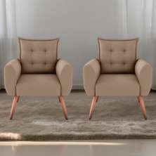 Conjunto de Poltronas Decorativas Atlas Suede Bege