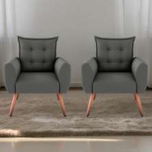 Conjunto de Poltronas Decorativas Atlas Suede Cinza