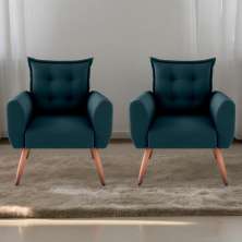 Conjunto de Poltronas Decorativas Atlas Suede Petróleo