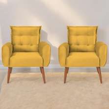 Conjunto de Poltronas Decorativas Atlas Veludo Amarelo