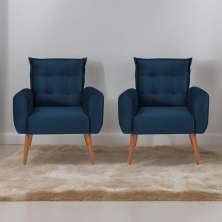 Conjunto de Poltronas Decorativas Atlas Veludo Azul