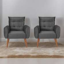 Conjunto de Poltronas Decorativas Atlas Veludo Cinza