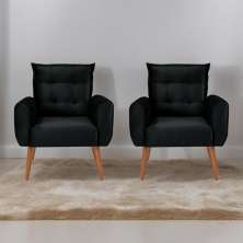 Conjunto de Poltronas Decorativas Atlas Veludo Preto