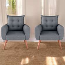Conjunto de Poltronas Decorativas Lily Linho Cinza Saturno