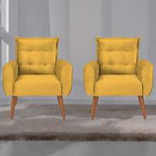 Conjunto de Poltronas Decorativas Lily Veludo Amarelo