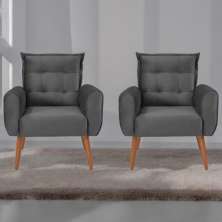 Conjunto de Poltronas Decorativas Lily Veludo Cinza