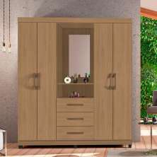 Guarda Roupa Com 4 Portas e Espelho Brasiliense Nature