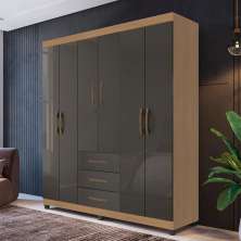 Guarda Roupa com 6 Portas Jordão Grafite Perolizado 