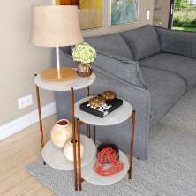 Jogo de Mesas para Sala Rouen Off White Bronze