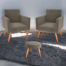 Jogo de Poltronas e Puff Austin Veludo Cappuccino