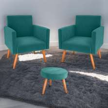 Jogo de Poltronas e Puff Austin Veludo Verde Menta