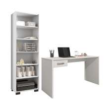 Kit Mesa de Computador e Estante Shanti Branco Trama