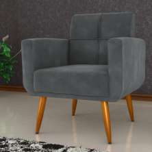Poltrona Decorativa para Sala Lages Veludo Cinza