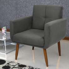 Poltrona Decorativa para Sala Lilian Suede Cinza