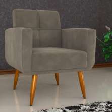 Poltrona Decorativa para Sala Lilian Veludo Cappuccino