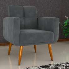 Poltrona Decorativa para Sala Lilian Veludo Cinza