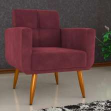 Poltrona Decorativa para Sala Lilian Veludo Vinho