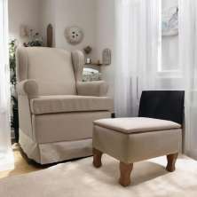 Poltrona com Puff Maternidade Austria Linho Bege