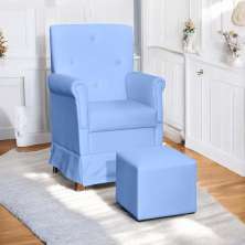 Poltrona de Amamentação com Puff Atenas Corino Azul Bebe