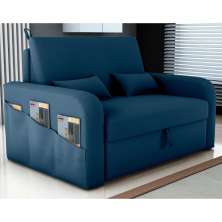 Sofá Cama 2 Lugares com Baú Bannow Veludo Azul