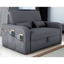 Sofá Cama 2 Lugares com Baú Bannow Veludo Cinza