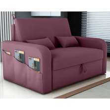 Sofá Cama 2 Lugares com Baú Bannow Veludo Rosê