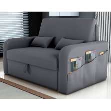 Sofá Cama 2 Lugares com Baú Hiram Veludo Cinza