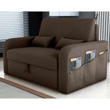 Sofá Cama 2 Lugares com Baú Hiram Veludo Marrom