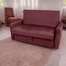Sofá Cama com Baú 2 Lugares Ethan Veludo Vinho 