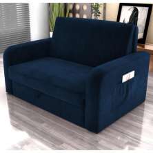 Sofá Cama com Baú 2 Lugares John Veludo Azul
