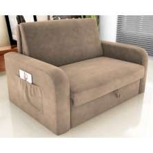 Sofá Cama com Baú 2 Lugares Numey Suede Bege