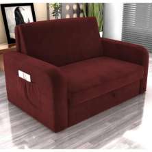 Sofá Cama com Baú 2 Lugares Numey Veludo Vinho
