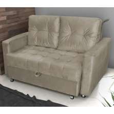 Sofá Cama para Sala de Estar Cross Veludo Capuccino
