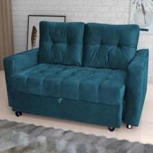 Sofá Cama para Sala de Estar Cross Veludo Turkey Petróleo 